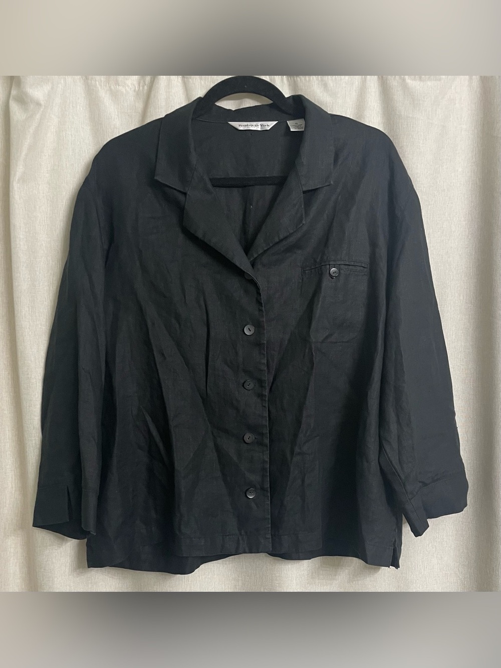 Preston & York 100% Linen Black Button Front Shirt Jacket XL